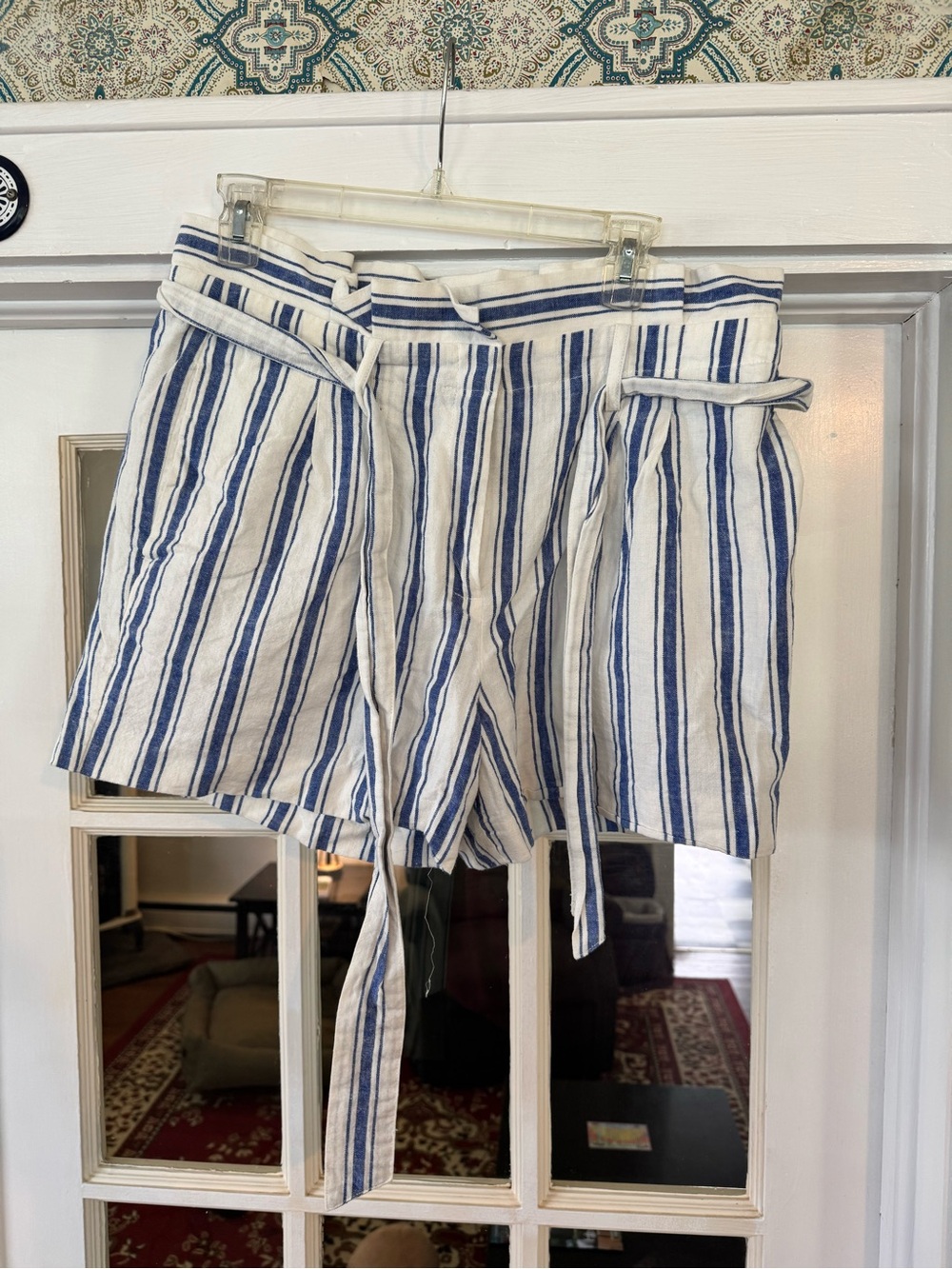 Boden Saint Ives linen blend paperbag shorts - cobalt blue stripe - Picture 2 of 4